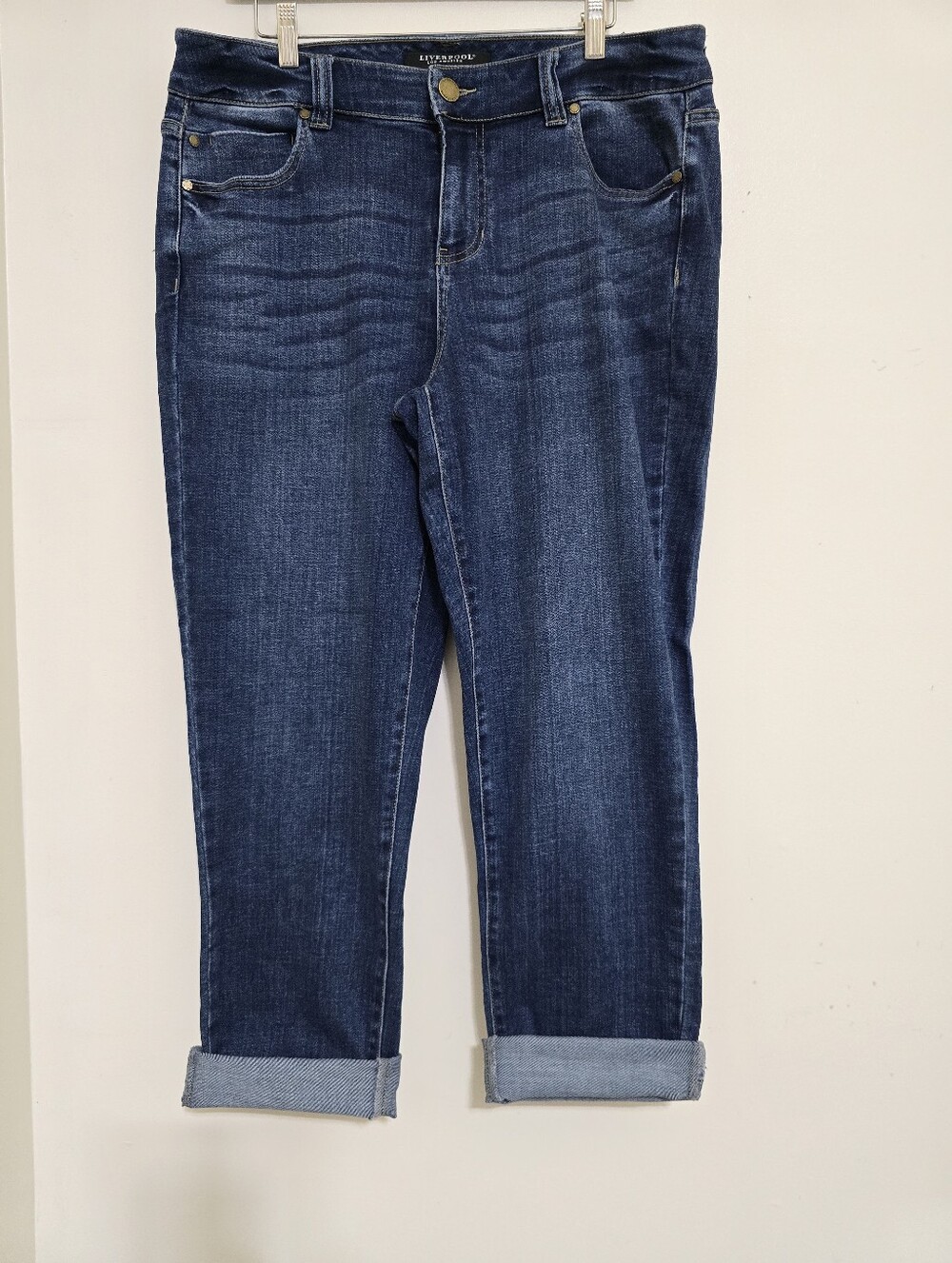 LIVERPOOL size 14W The Slim Boyfriend Jeans Blue Medium Wash Stretch Denim